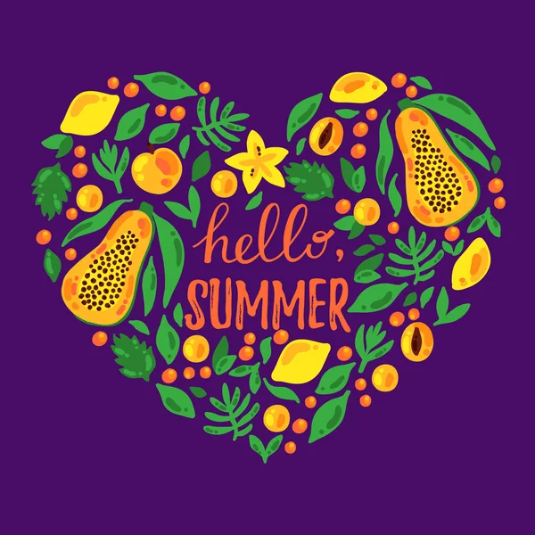 Coração de frutas de verão — Vetor de Stock