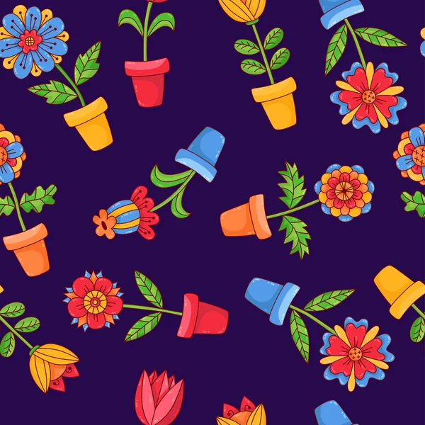 Λουλούδια σε γλάστρες σπίτι φυτά χωρίς συγκόλληση διανυσματικό μοτίβο — Διανυσματικό Αρχείο