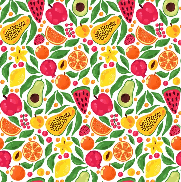 Frutas patrón de vector inconsútil colorido — Vector de stock