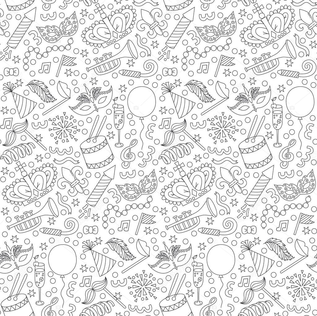 Masquerade doodles seamless vector pattern