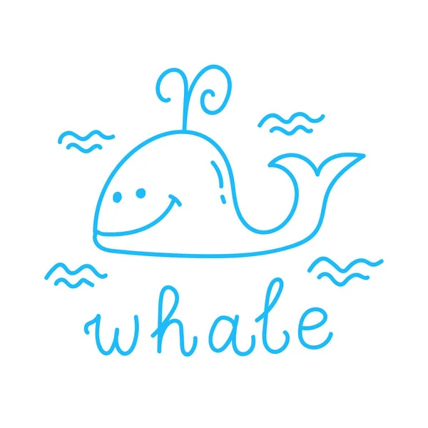 Walvis Doodle Lijn Kinderlijke Vector Pictogram — Stockvector