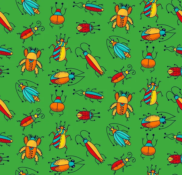 Bugs Insectes Colorflul Enfantin Mignon Modèle Vectoriel Sans Couture — Image vectorielle