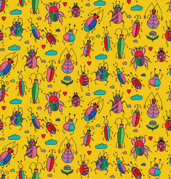 Coloré Infantile Insectes Doodle Modèle Vectoriel Sans Couture — Image vectorielle