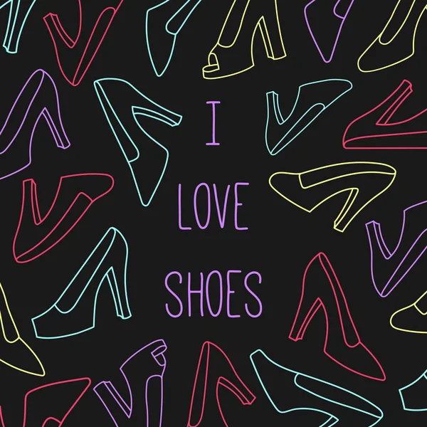 Femmes Chaussures Vectoriel Set Ligne Doodle Modèle — Image vectorielle