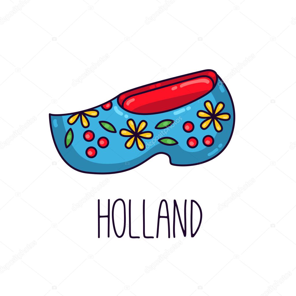Holland clogs netherland traditional wooden shoe cartoon cute vector icon