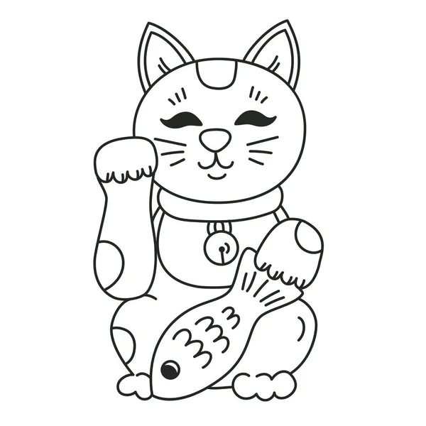 Japón Recuerdo Gato Doodle Línea Vector Iconos — Archivo Imágenes Vectoriales