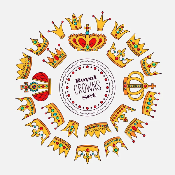 Coronas Reales Garabatos Iconos Ronda Vector Marco Colorido — Archivo Imágenes Vectoriales