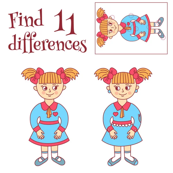 Trouver Des Différences Fille Poupée Jouet Personnage Vectoriel Illustration — Image vectorielle