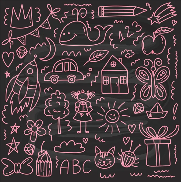 Childlike Drawings Doodle Icons Vector Set — Stock Vector