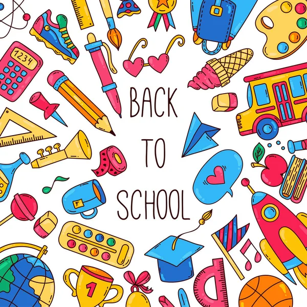 Back School Cute Cartoon Banner Template — Stock Vector