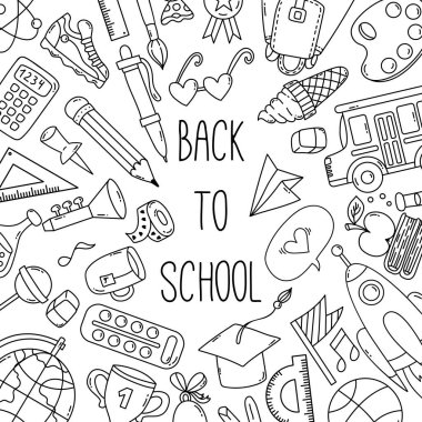 Şirin okul simgeleri karalama vektör şablonu