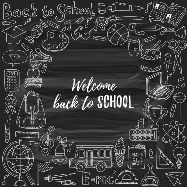 Okul eğitimi karalama simgeleri afiş kare dekoratif çerçeve şablonu