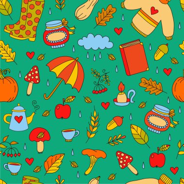 Sevimli sonbahar karikatürü renksiz vektör deseni