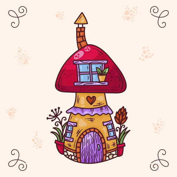 Cute Colorful Doodle Cartoon Mushroom Fairy Tale House Vector Illustration — Stock Vector