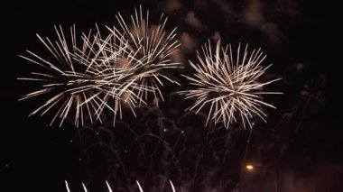 Yeni yıl kutlama fireworks gece slo-mo ile boşaltmak sağa