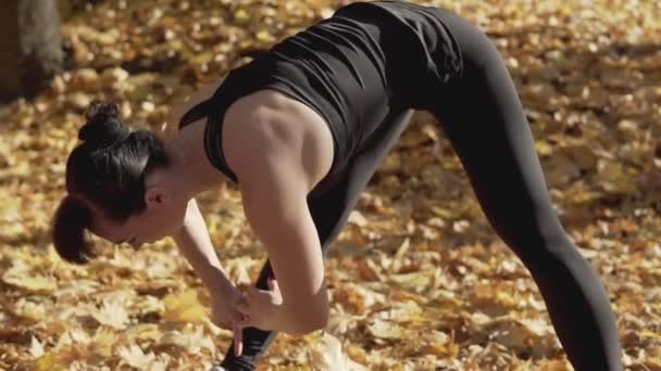 Jeune Femme Sportive Entraînant Dans Parc Ensoleillé Matin Style Vie — Video