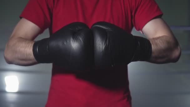 Boxer Schlägt Handschuhe Zeitlupe Zusammen — Stockvideo