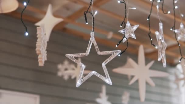 Navidad Decoración Año Nuevo Primer Plano Estrellas Con Luces Fondo — Vídeos de Stock