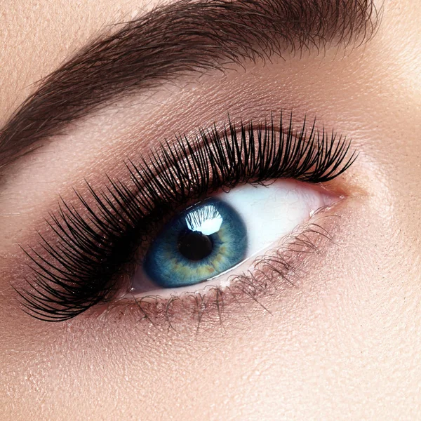 Beautiful Macro Shot Female Eye Extreme Long Eyelashes Black Liner — Stock Photo, Image