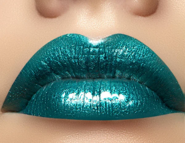 Makijaż Ust Połysk Zielony Fashion Makeup Piękno Strzelać Sexy Usta — Zdjęcie stockowe