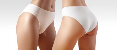 Spa ve sağlıklı yaşam. Sağlıklı ince gövde beyaz külot. Temiz Cilt ile güzel seksi kalçalar. Fitness veya plastik cerrahi. Selülit olmadan mükemmel kalçalar.