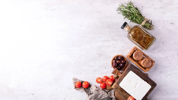 Aperitivo Tradicional Grego Queijo Feta Cabra Servido Com Tomate Cereja — Fotografia de Stock