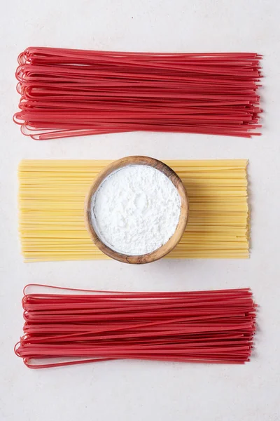 Raw ingredients for cooking pasta — Stock Photo, Image