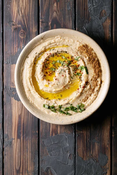 Hummus con olio d'oliva e cumino macinato — Foto Stock