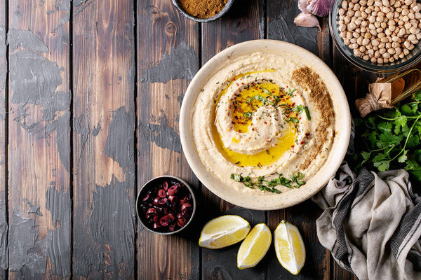 Hummus with olive oil and ground cumin