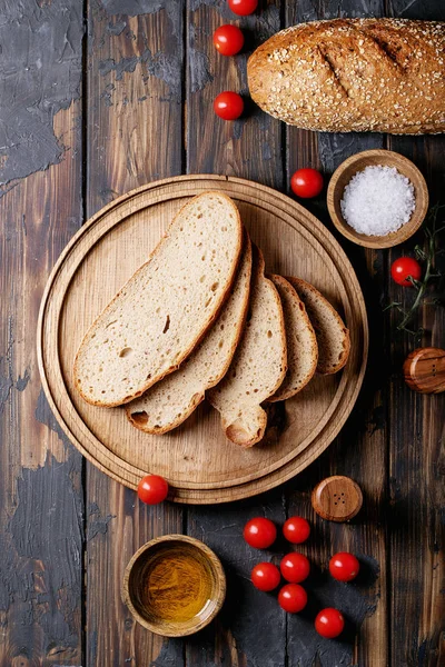 Rustic bread with tomatoes — Stock Photo, Image