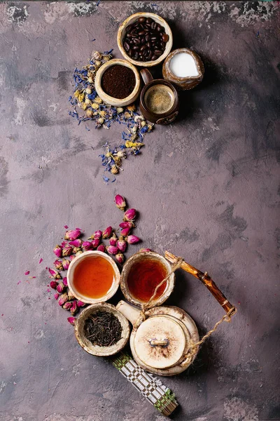 Chá Preto Uma Xícara Cerâmica Café Expresso Sobre Fundo Textura — Fotografia de Stock