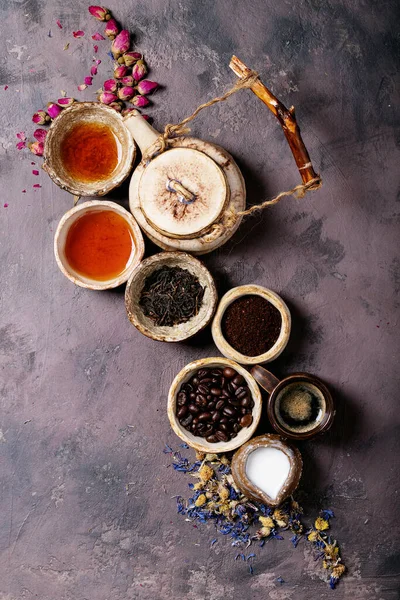 Chá Preto Uma Xícara Cerâmica Café Expresso Sobre Fundo Textura — Fotografia de Stock
