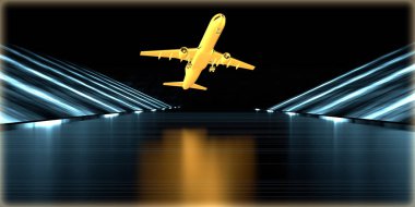 içinde karanlık bir arka plan ile fütüristik bir yol altın bir nesneyi 3D işleme