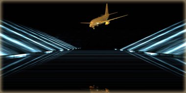 içinde karanlık bir arka plan ile fütüristik bir yol altın bir nesneyi 3D işleme