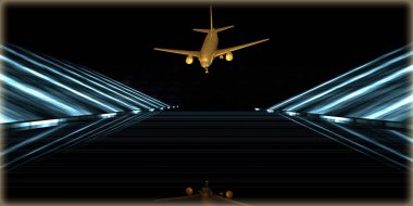 içinde karanlık bir arka plan ile fütüristik bir yol altın bir nesneyi 3D işleme