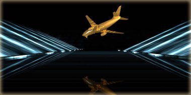 içinde karanlık bir arka plan ile fütüristik bir yol altın bir nesneyi 3D işleme