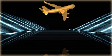 içinde karanlık bir arka plan ile fütüristik bir yol altın bir nesneyi 3D işleme