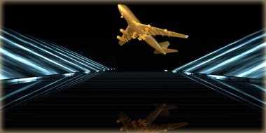 içinde karanlık bir arka plan ile fütüristik bir yol altın bir nesneyi 3D işleme