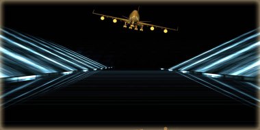 içinde karanlık bir arka plan ile fütüristik bir yol altın bir nesneyi 3D işleme