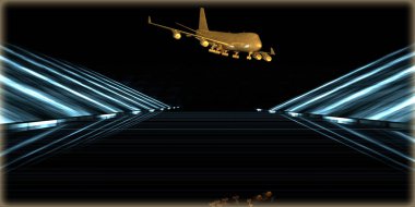 içinde karanlık bir arka plan ile fütüristik bir yol altın bir nesneyi 3D işleme