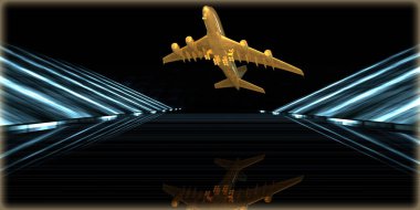 içinde karanlık bir arka plan ile fütüristik bir yol altın bir nesneyi 3D işleme