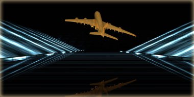 içinde karanlık bir arka plan ile fütüristik bir yol altın bir nesneyi 3D işleme