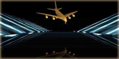 içinde karanlık bir arka plan ile fütüristik bir yol altın bir nesneyi 3D işleme