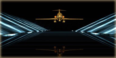 içinde karanlık bir arka plan ile fütüristik bir yol altın bir nesneyi 3D işleme