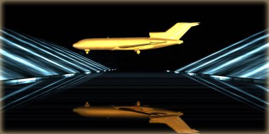 içinde karanlık bir arka plan ile fütüristik bir yol altın bir nesneyi 3D işleme