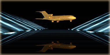 içinde karanlık bir arka plan ile fütüristik bir yol altın bir nesneyi 3D işleme