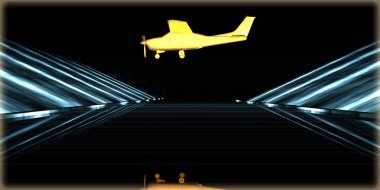 içinde karanlık bir arka plan ile fütüristik bir yol altın bir nesneyi 3D işleme