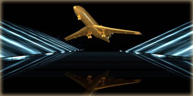 içinde karanlık bir arka plan ile fütüristik bir yol altın bir nesneyi 3D işleme