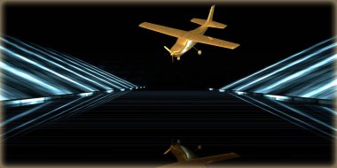 içinde karanlık bir arka plan ile fütüristik bir yol altın bir nesneyi 3D işleme