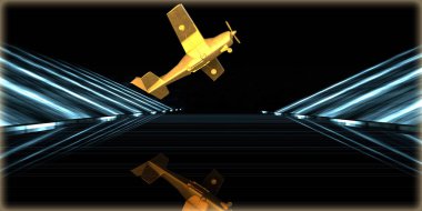 içinde karanlık bir arka plan ile fütüristik bir yol altın bir nesneyi 3D işleme